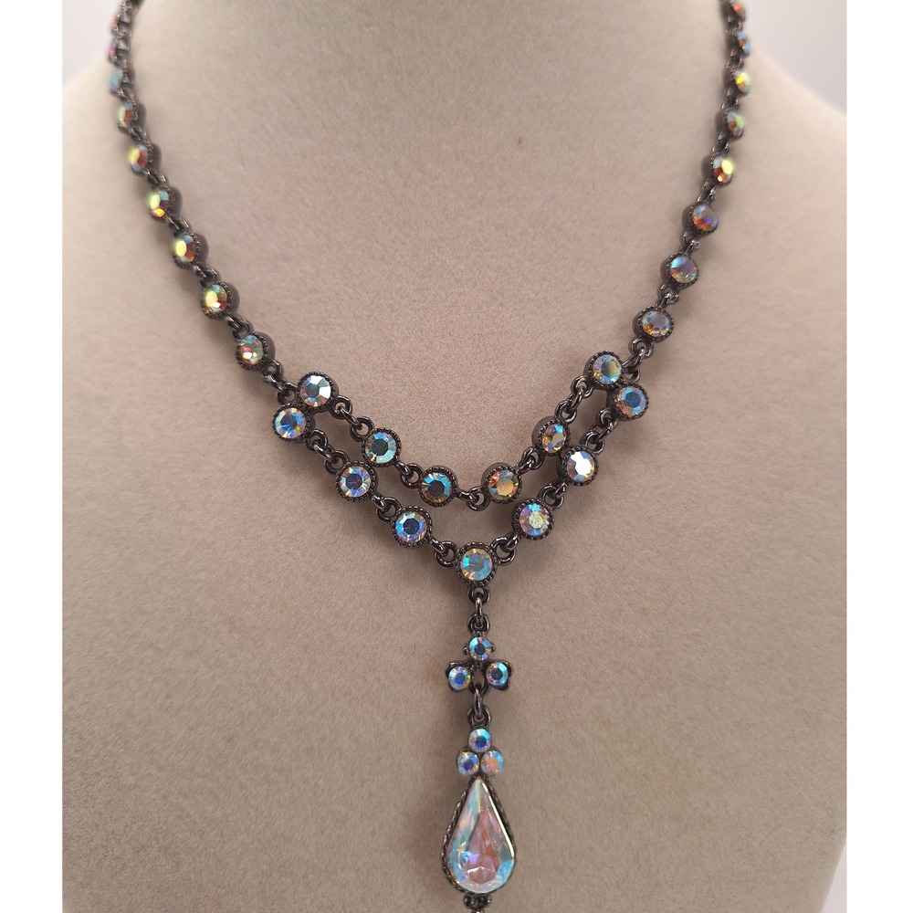Avon vintage y drop lariat necklace tear drop AB rhinestones Victorian Revival